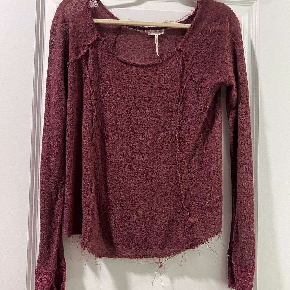 Women's Burgundy Long Sleeve Top